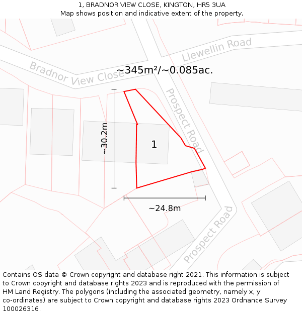 1, BRADNOR VIEW CLOSE, KINGTON, HR5 3UA: Plot and title map