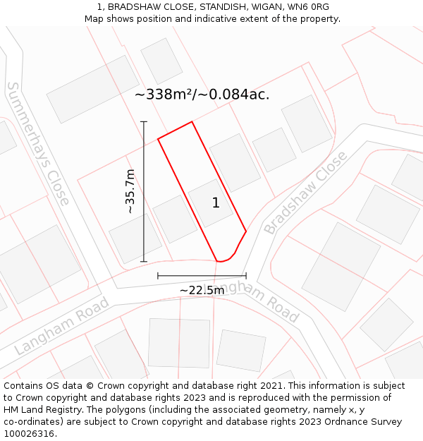 1, BRADSHAW CLOSE, STANDISH, WIGAN, WN6 0RG: Plot and title map