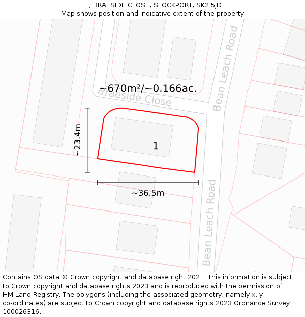 1, BRAESIDE CLOSE, STOCKPORT, SK2 5JD: Plot and title map