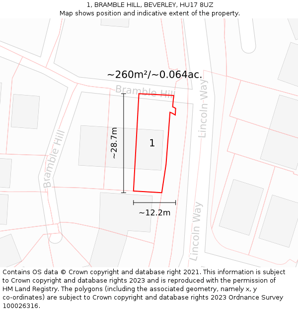 1, BRAMBLE HILL, BEVERLEY, HU17 8UZ: Plot and title map