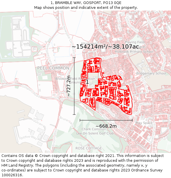 1, BRAMBLE WAY, GOSPORT, PO13 0QE: Plot and title map