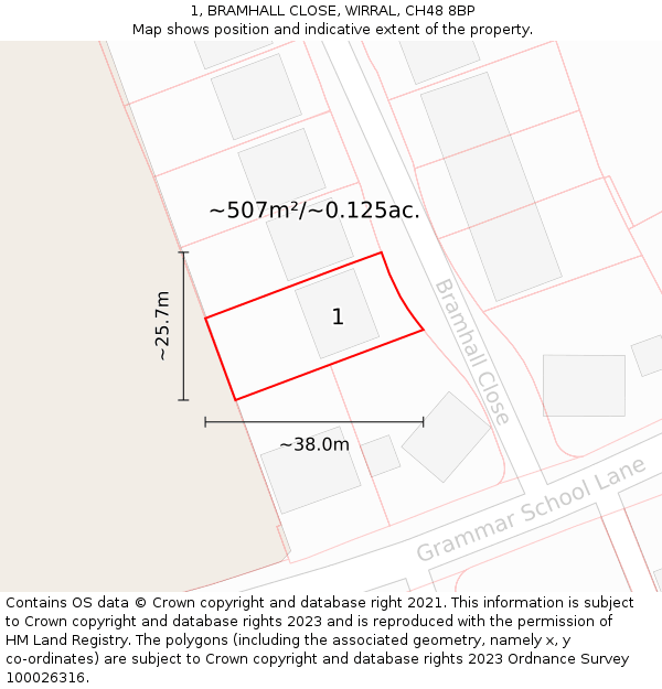 1, BRAMHALL CLOSE, WIRRAL, CH48 8BP: Plot and title map