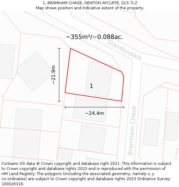 1, BRAMHAM CHASE, NEWTON AYCLIFFE, DL5 7LZ: Plot and title map