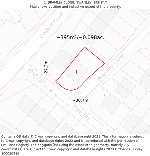 1, BRAMLEY CLOSE, SWANLEY, BR8 8NT: Plot and title map