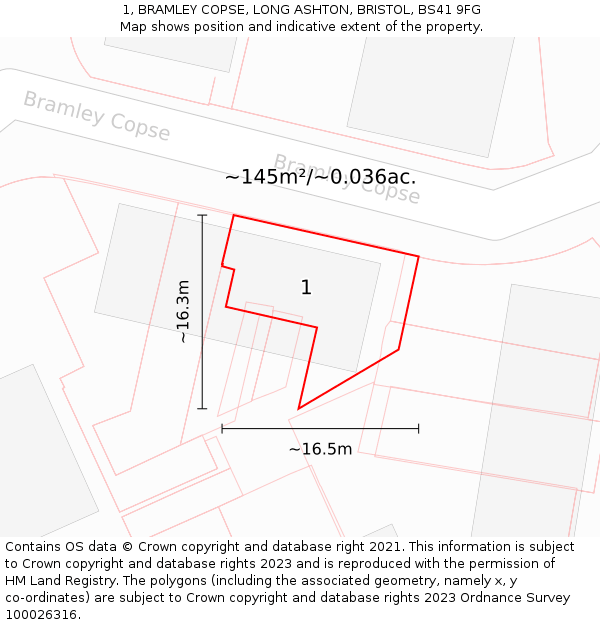 1, BRAMLEY COPSE, LONG ASHTON, BRISTOL, BS41 9FG: Plot and title map