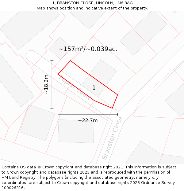 1, BRANSTON CLOSE, LINCOLN, LN6 8AG: Plot and title map