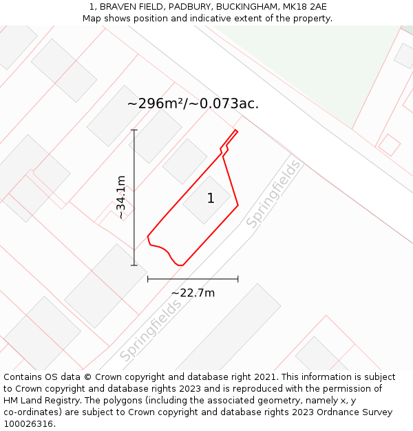 1, BRAVEN FIELD, PADBURY, BUCKINGHAM, MK18 2AE: Plot and title map