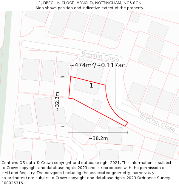1, BRECHIN CLOSE, ARNOLD, NOTTINGHAM, NG5 8GN: Plot and title map