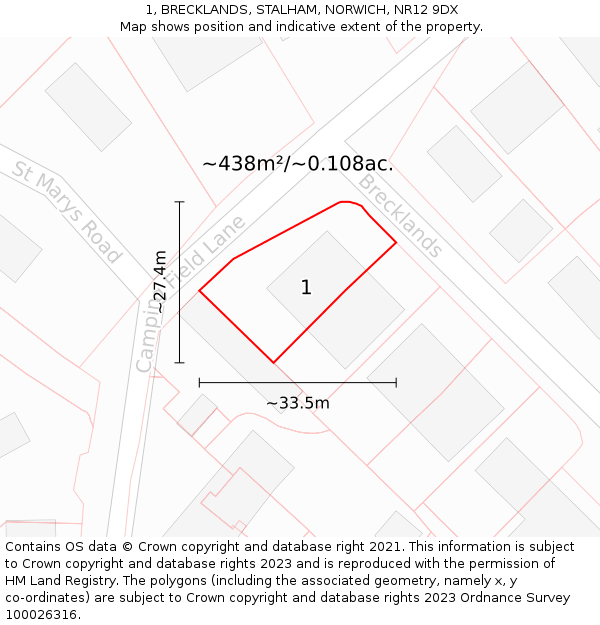 1, BRECKLANDS, STALHAM, NORWICH, NR12 9DX: Plot and title map