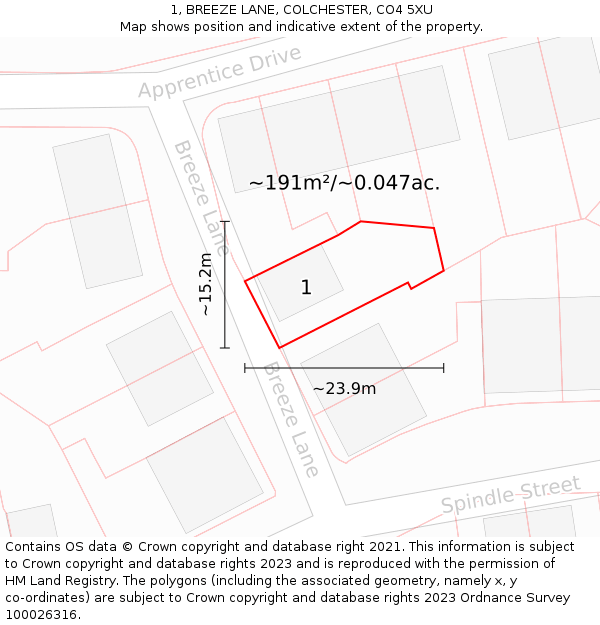 1, BREEZE LANE, COLCHESTER, CO4 5XU: Plot and title map