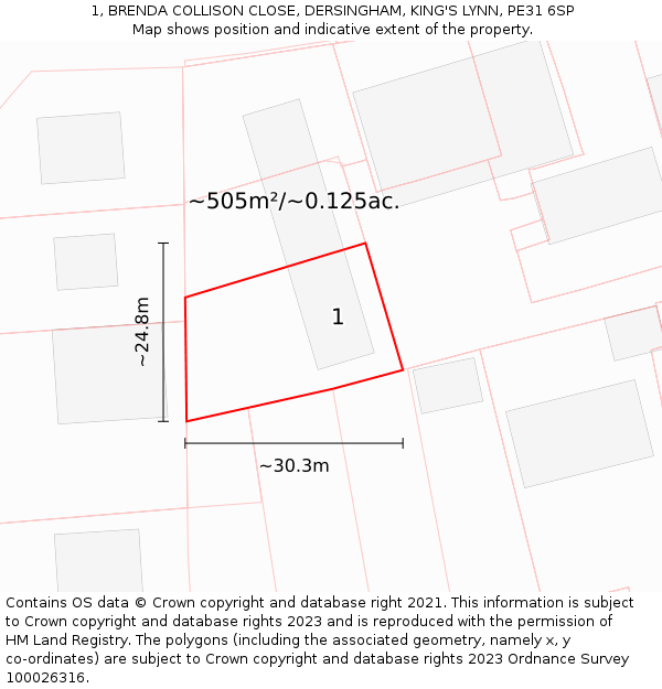 1, BRENDA COLLISON CLOSE, DERSINGHAM, KING'S LYNN, PE31 6SP: Plot and title map