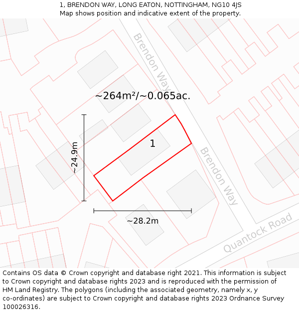 1, BRENDON WAY, LONG EATON, NOTTINGHAM, NG10 4JS: Plot and title map