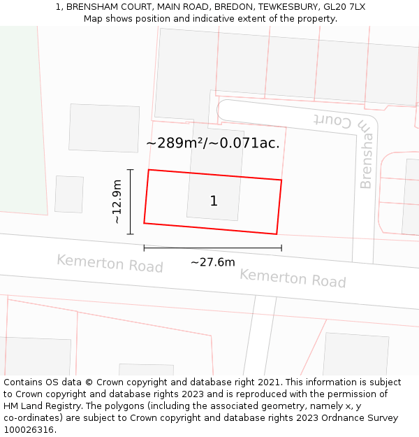1, BRENSHAM COURT, MAIN ROAD, BREDON, TEWKESBURY, GL20 7LX: Plot and title map