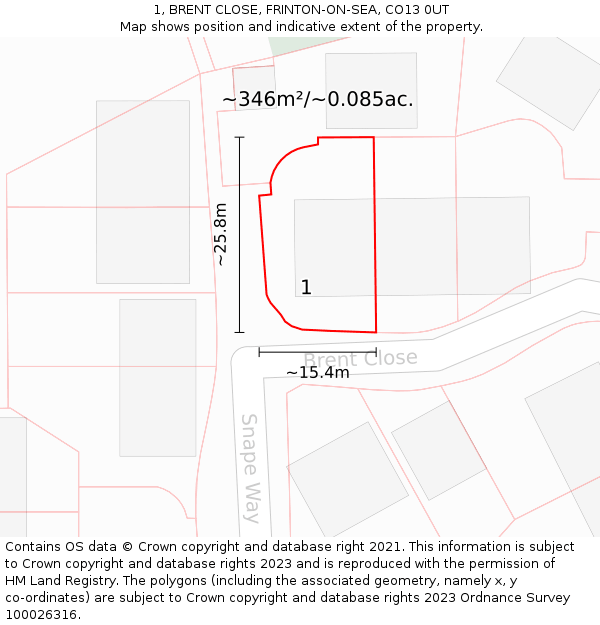 1, BRENT CLOSE, FRINTON-ON-SEA, CO13 0UT: Plot and title map