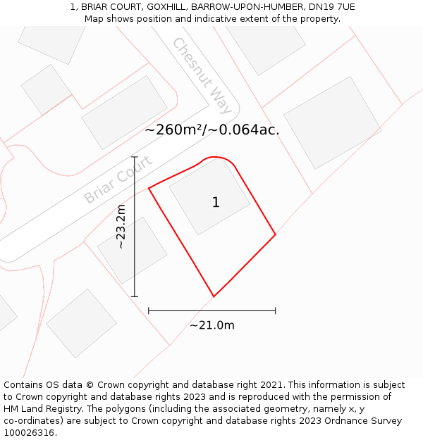 1, BRIAR COURT, GOXHILL, BARROW-UPON-HUMBER, DN19 7UE: Plot and title map