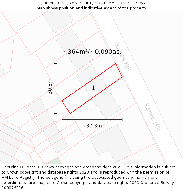 1, BRIAR DENE, KANES HILL, SOUTHAMPTON, SO19 6AJ: Plot and title map