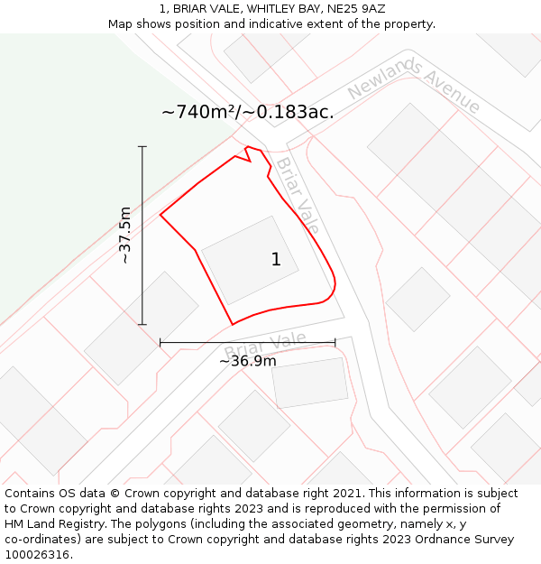 1, BRIAR VALE, WHITLEY BAY, NE25 9AZ: Plot and title map