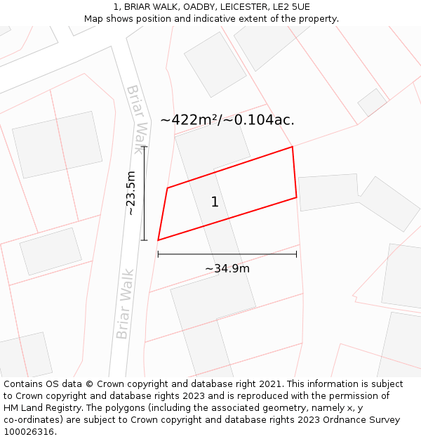 1, BRIAR WALK, OADBY, LEICESTER, LE2 5UE: Plot and title map