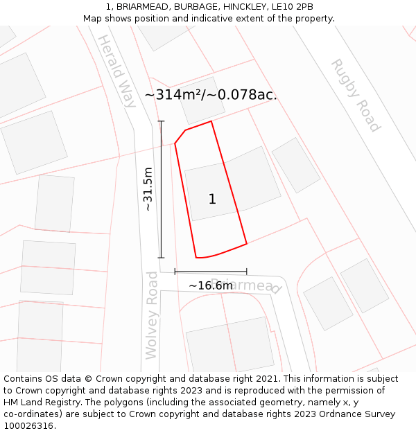 1, BRIARMEAD, BURBAGE, HINCKLEY, LE10 2PB: Plot and title map