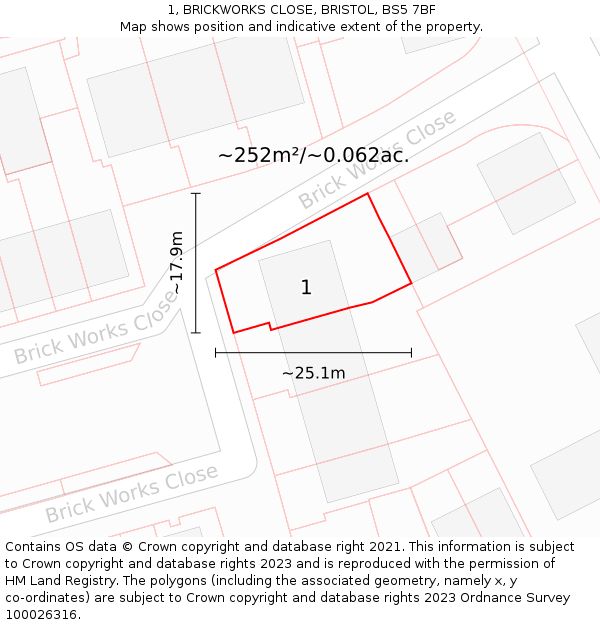 1, BRICKWORKS CLOSE, BRISTOL, BS5 7BF: Plot and title map