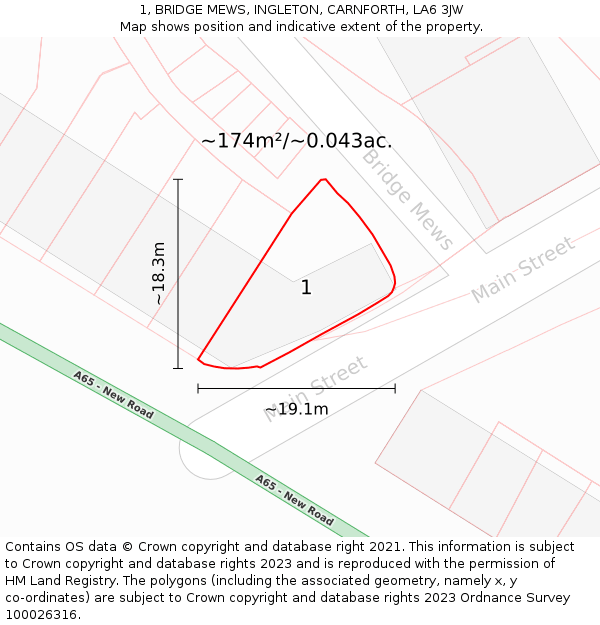 1, BRIDGE MEWS, INGLETON, CARNFORTH, LA6 3JW: Plot and title map