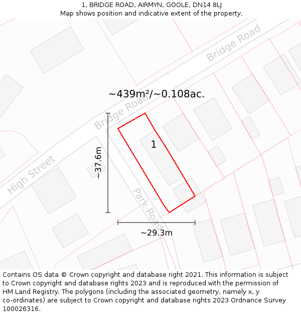 1, BRIDGE ROAD, AIRMYN, GOOLE, DN14 8LJ: Plot and title map