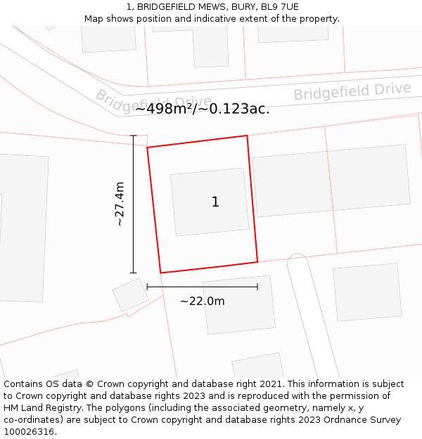 1, BRIDGEFIELD MEWS, BURY, BL9 7UE: Plot and title map