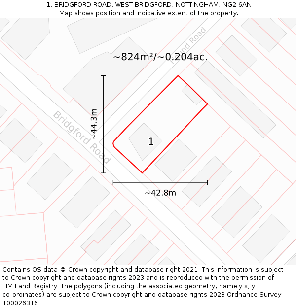 1, BRIDGFORD ROAD, WEST BRIDGFORD, NOTTINGHAM, NG2 6AN: Plot and title map