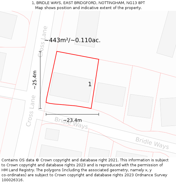 1, BRIDLE WAYS, EAST BRIDGFORD, NOTTINGHAM, NG13 8PT: Plot and title map