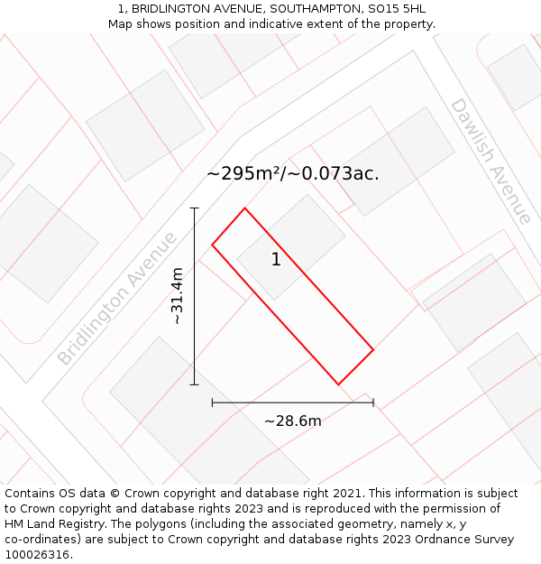 1, BRIDLINGTON AVENUE, SOUTHAMPTON, SO15 5HL: Plot and title map