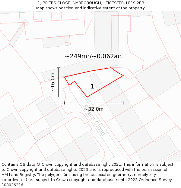 1, BRIERS CLOSE, NARBOROUGH, LEICESTER, LE19 2RB: Plot and title map