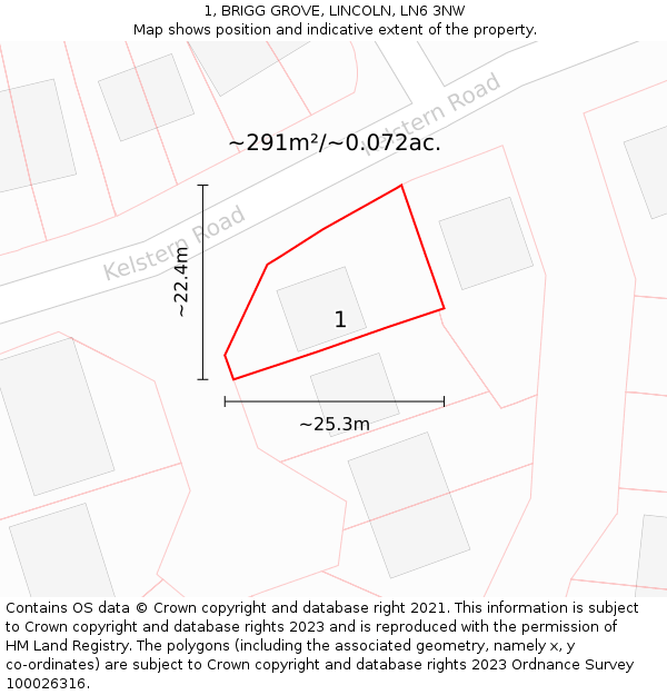 1, BRIGG GROVE, LINCOLN, LN6 3NW: Plot and title map