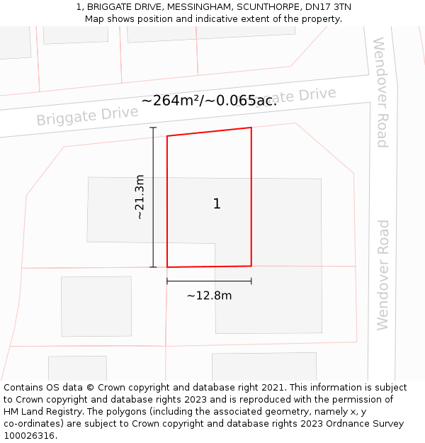 1, BRIGGATE DRIVE, MESSINGHAM, SCUNTHORPE, DN17 3TN: Plot and title map