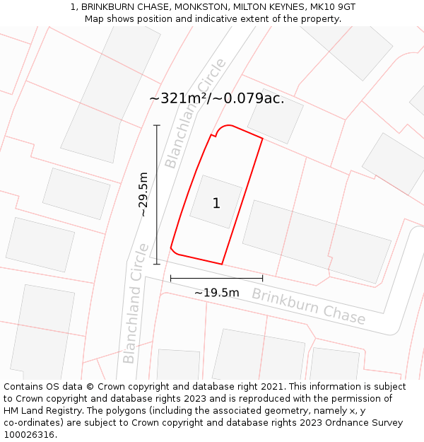 1, BRINKBURN CHASE, MONKSTON, MILTON KEYNES, MK10 9GT: Plot and title map