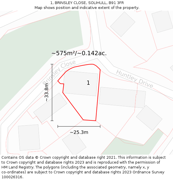 1, BRINSLEY CLOSE, SOLIHULL, B91 3FR: Plot and title map