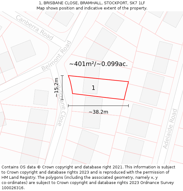 1, BRISBANE CLOSE, BRAMHALL, STOCKPORT, SK7 1LF: Plot and title map