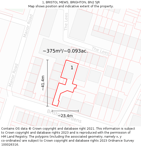 1, BRISTOL MEWS, BRIGHTON, BN2 5JR: Plot and title map