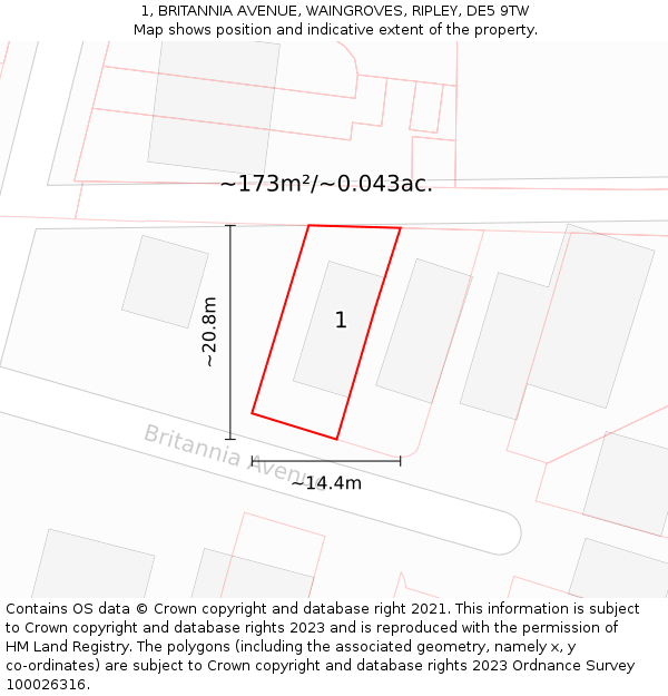 1, BRITANNIA AVENUE, WAINGROVES, RIPLEY, DE5 9TW: Plot and title map