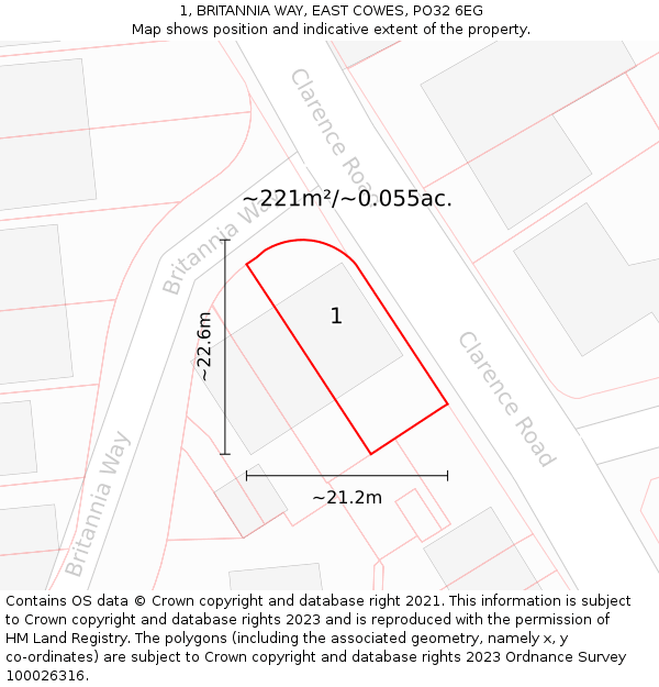 1, BRITANNIA WAY, EAST COWES, PO32 6EG: Plot and title map