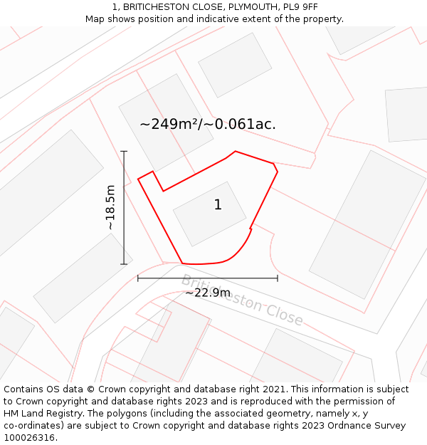 1, BRITICHESTON CLOSE, PLYMOUTH, PL9 9FF: Plot and title map