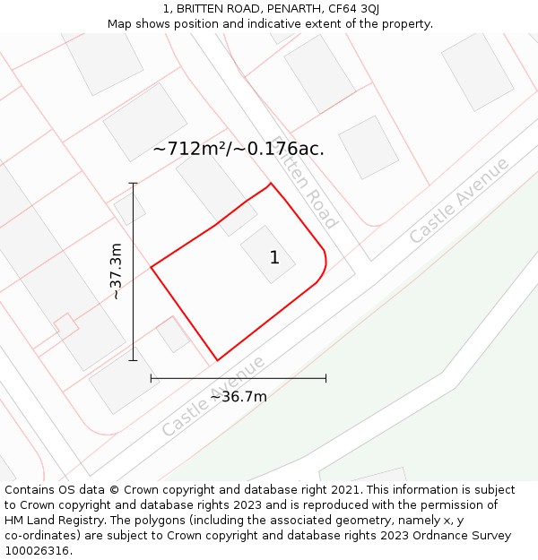 1, BRITTEN ROAD, PENARTH, CF64 3QJ: Plot and title map