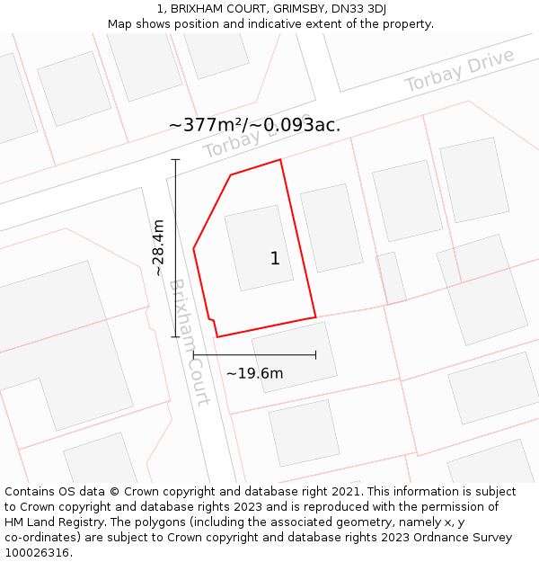 1, BRIXHAM COURT, GRIMSBY, DN33 3DJ: Plot and title map