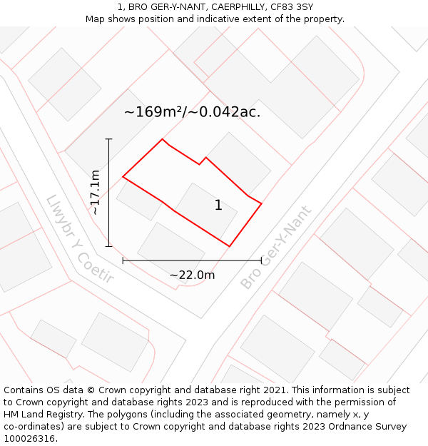 1, BRO GER-Y-NANT, CAERPHILLY, CF83 3SY: Plot and title map