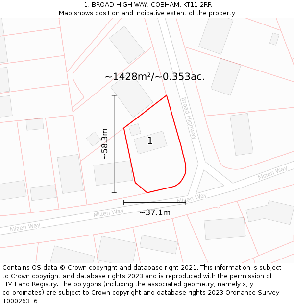 1, BROAD HIGH WAY, COBHAM, KT11 2RR: Plot and title map