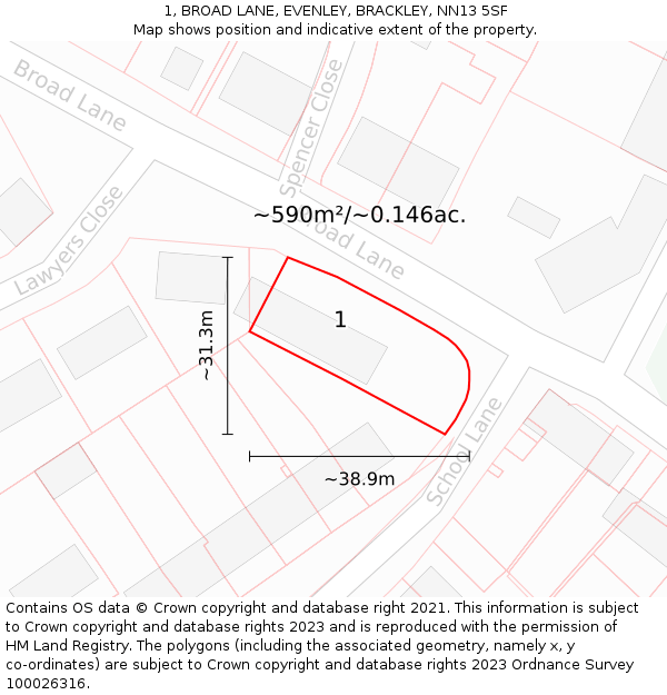 1, BROAD LANE, EVENLEY, BRACKLEY, NN13 5SF: Plot and title map