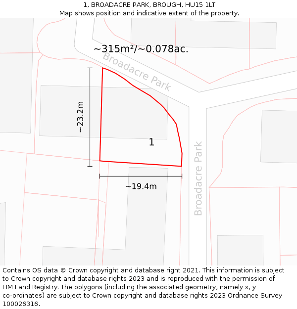 1, BROADACRE PARK, BROUGH, HU15 1LT: Plot and title map