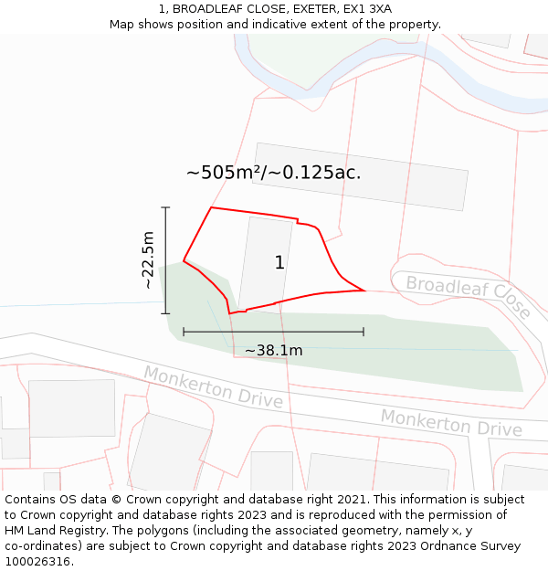 1, BROADLEAF CLOSE, EXETER, EX1 3XA: Plot and title map