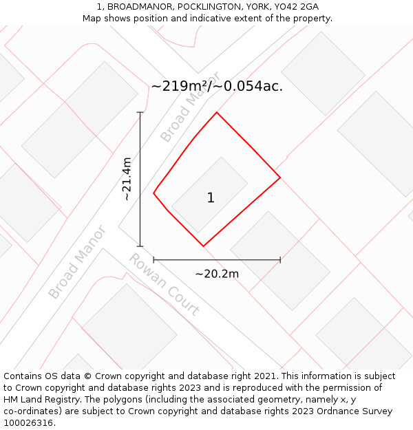1, BROADMANOR, POCKLINGTON, YORK, YO42 2GA: Plot and title map