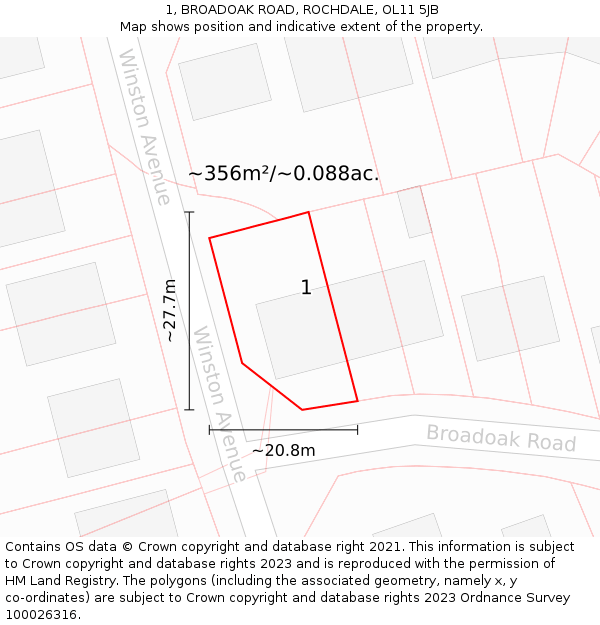 1, BROADOAK ROAD, ROCHDALE, OL11 5JB: Plot and title map