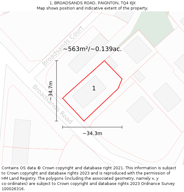 1, BROADSANDS ROAD, PAIGNTON, TQ4 6JX: Plot and title map